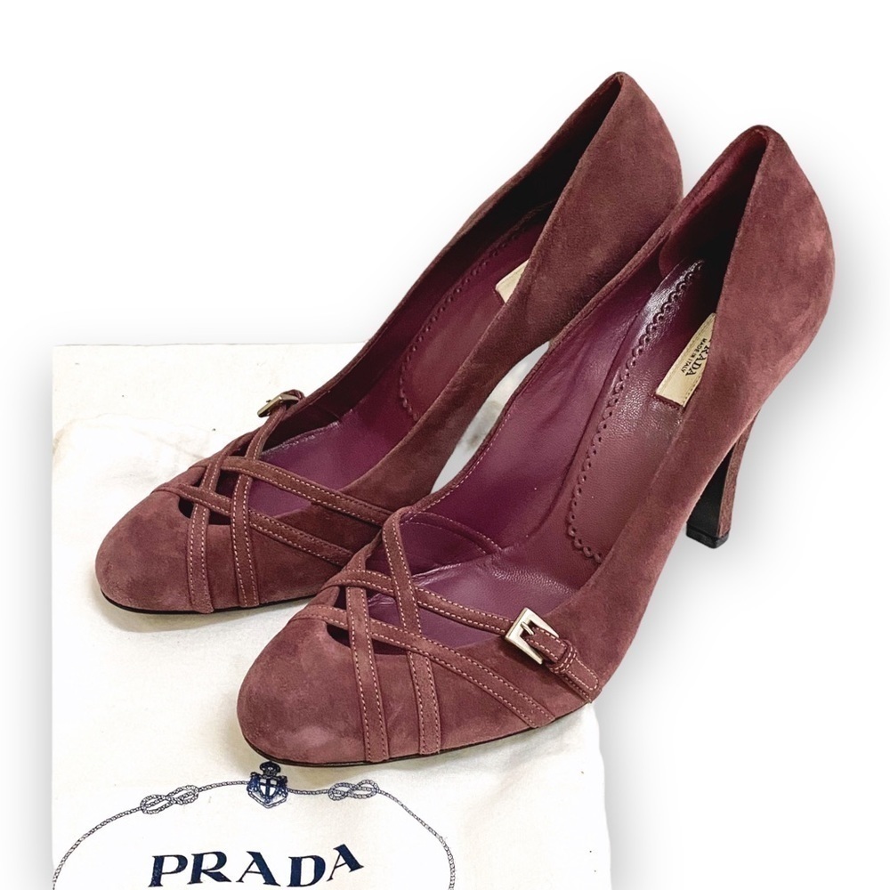 Prada Mauve Suede Crisscross Strap Pumps EU 38.5 Made in Italy 4"